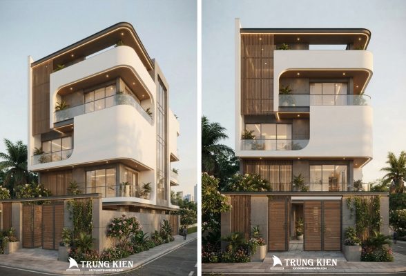 Mẫu Nhà Phố Hiện Đại 3 Tầng Bo Cong