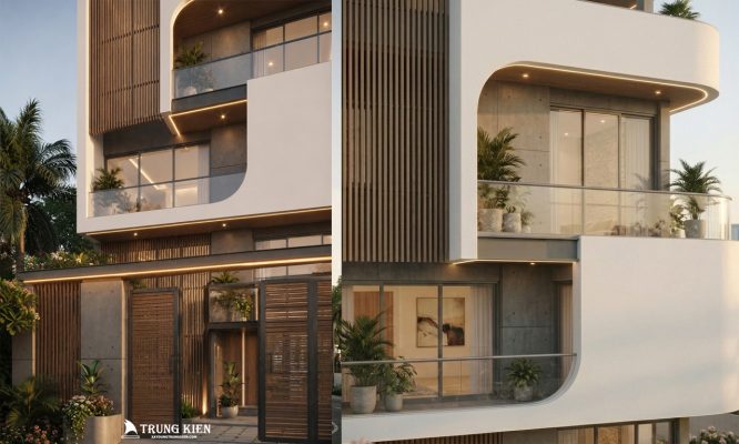 Mẫu Nhà Phố Hiện Đại 3 Tầng Bo Cong