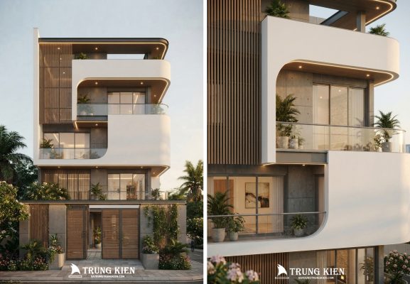 Mẫu Nhà Phố Hiện Đại 3 Tầng Bo Cong