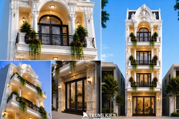 Mẫu Nhà Phố Tân Cổ Điển 4 Tầng