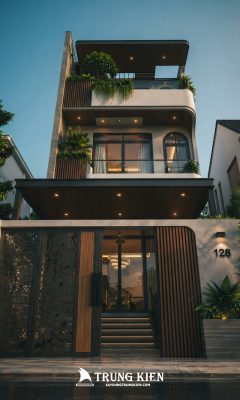 Chi tiết công và mặt tiền tầng trệt nhà phố