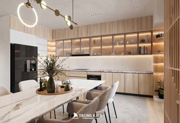 thiết kế nội thất phòng bếp và bàn ăn nhà phố